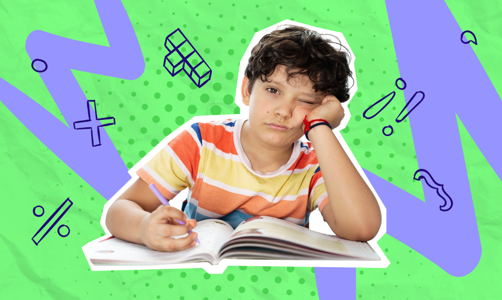 Un chico aburrido de estudiar.